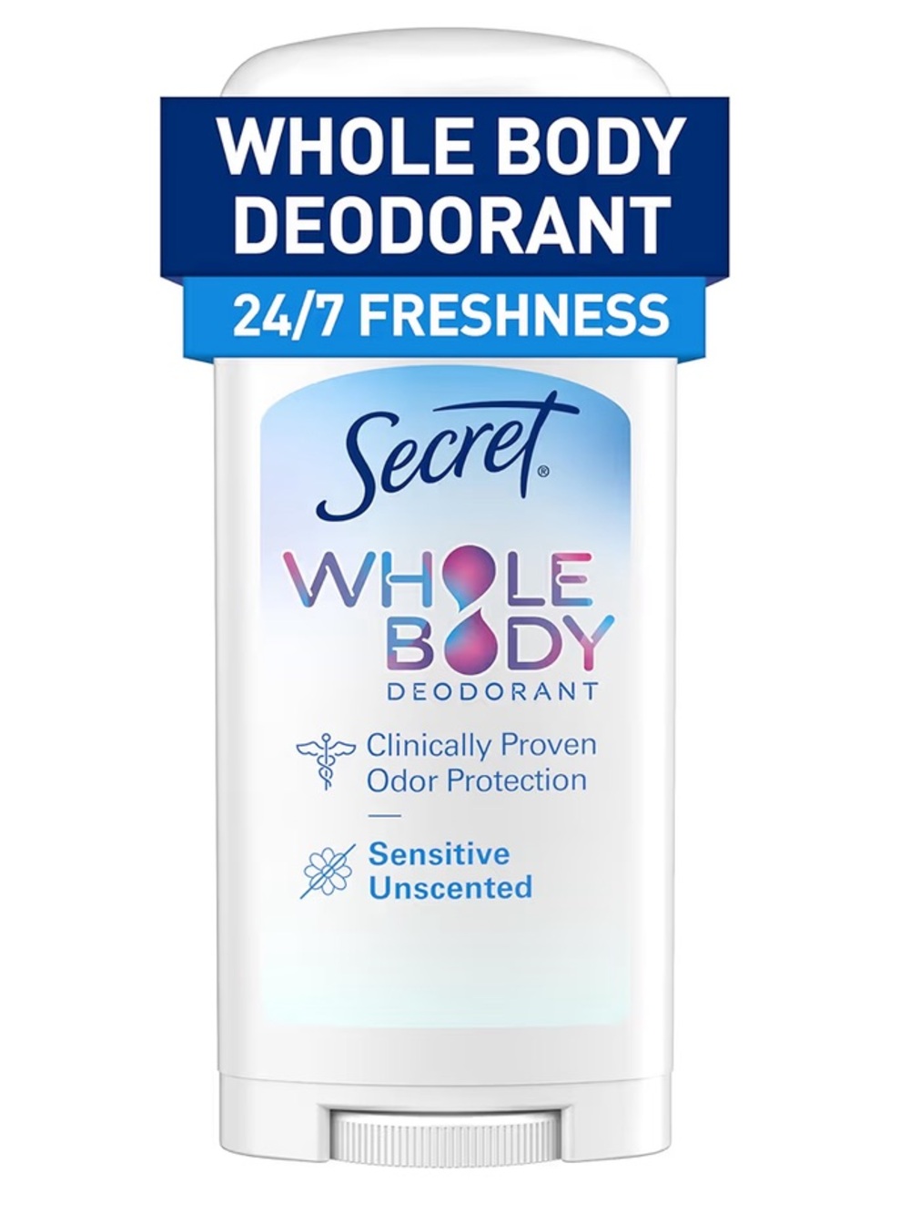 Secret Whole Body Deodorant Stick Unscented, Aluminum Free Deoderant Stick New